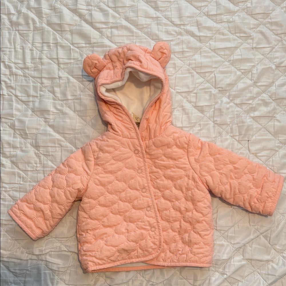 Unbranded Pink Quilted Teddy Hooded Baby Jacket